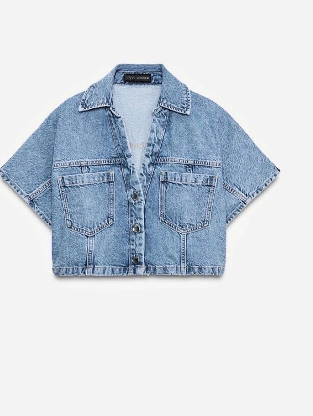 Zara Fitted TRF Denim Jacket with Pockets Blue Medium